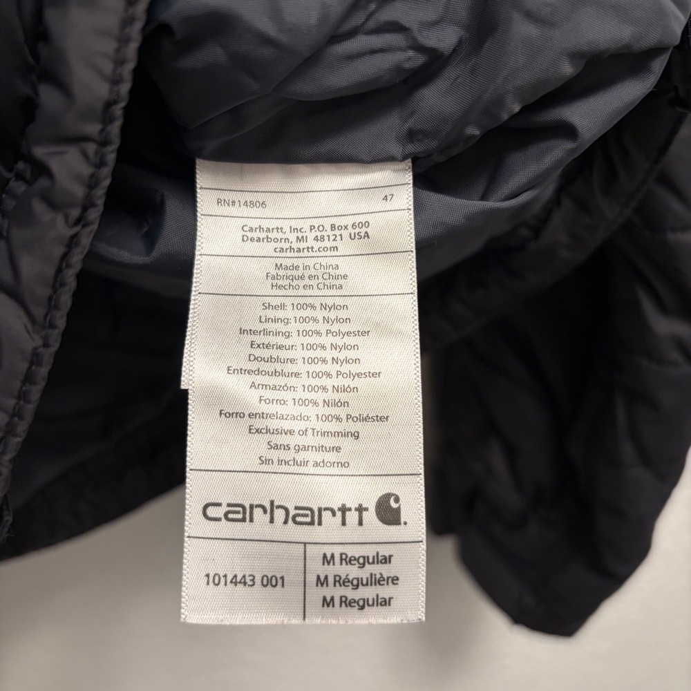 Carhartt Puffer Coat Jacket Mens Size Medium black embroidered hops & grain logo - Picture 7 of 12